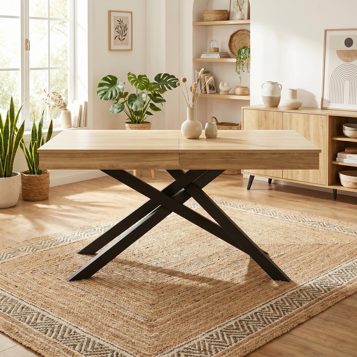 ESSTISCH Ausziehbar 140-180cm Eichenoptik MDF mit Metall Kreuzbeinen - Eichefarben, Holzwerkstoff (80/180/76cm) - Urban Meuble