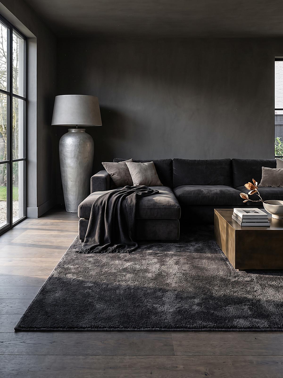 TEPPICH Hochflor ZINAL Uni Polyester Anthrazit 120 x 170 cm - Anthrazit, Textil (120/170cm) - KADIMA DESIGN