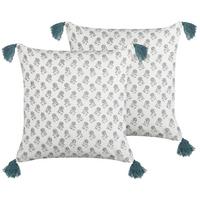 DEKOKISSEN 2er-Set Weiß 45/45 cm Cornus - Weiß, Naturmaterialien/Textil (45/45cm) - Beliani