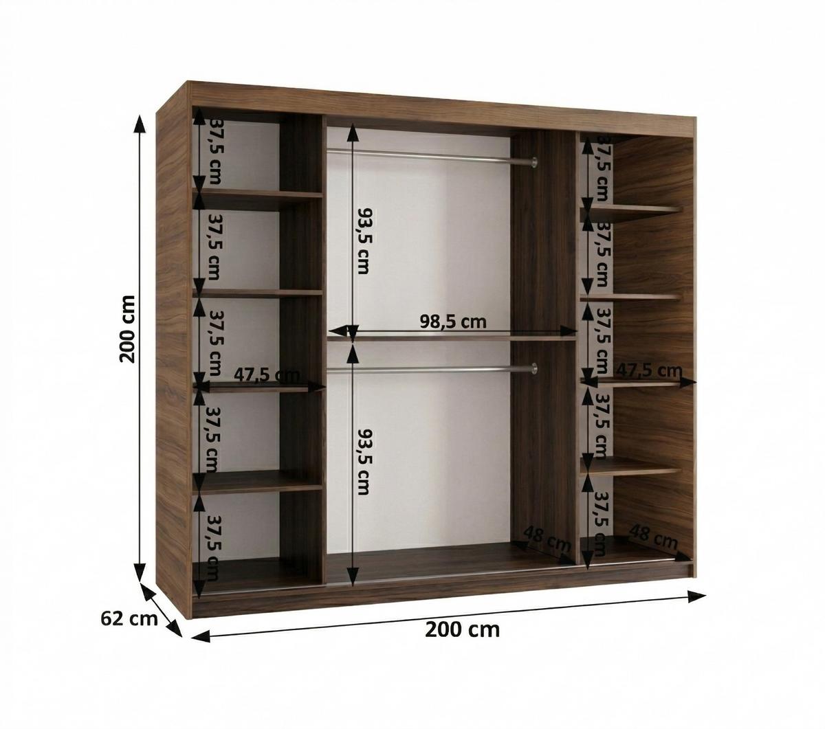 SCHIEBETÜRENSCHRANK mit Spiegel ROYAL 200/200/62 3-türig - Silberfarben/Walnussfarben, Holz (200/62/200cm) - MÖBEL KRYSPOL