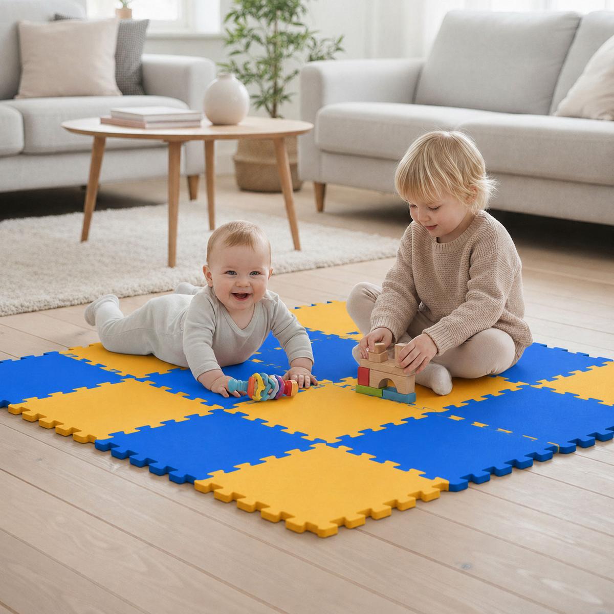 SPIELMATTE ab Null - 180/90/1 cm Puzzlematte Blau - Blau/Gelb, Kunststoff (30/30cm) - Littletom