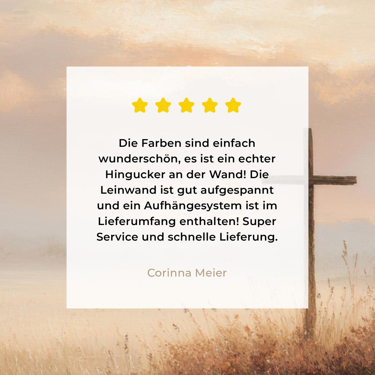 LEINWANDBILD Gras - Morgennebel - Kreuz - Christentum Deko Wohnzimmer 20x20 cm - Beige, Textil (20/20cm) - MuchoWow