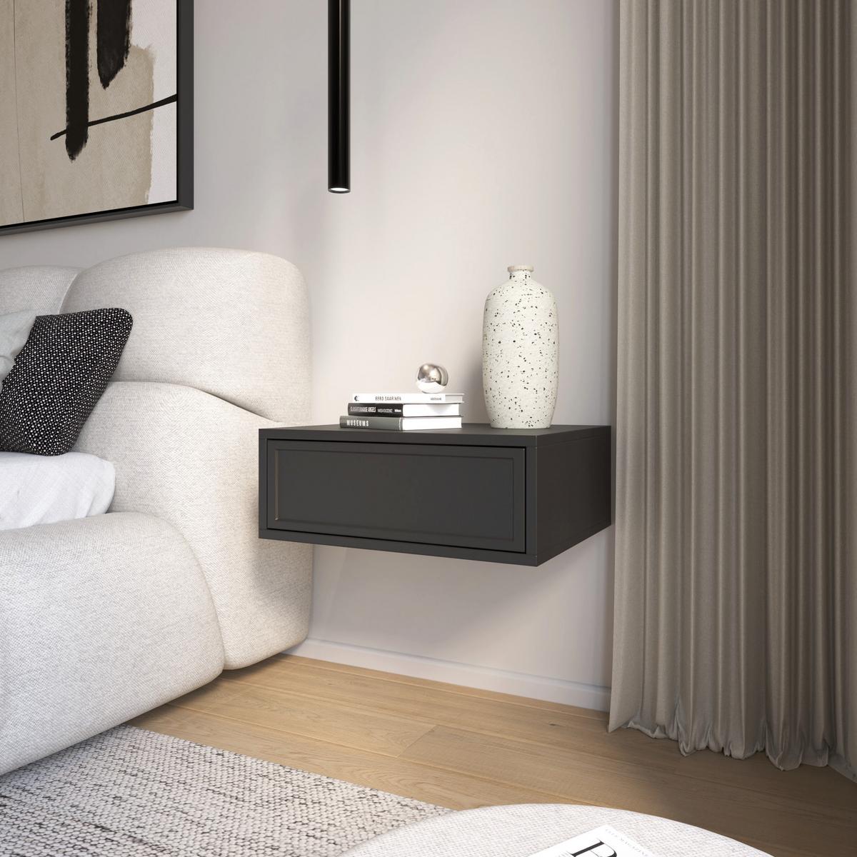 NACHTTISCH VELVETO schwarz 50 cm - Schwarz, Holzwerkstoff (50/20.2/37cm) - Selsey