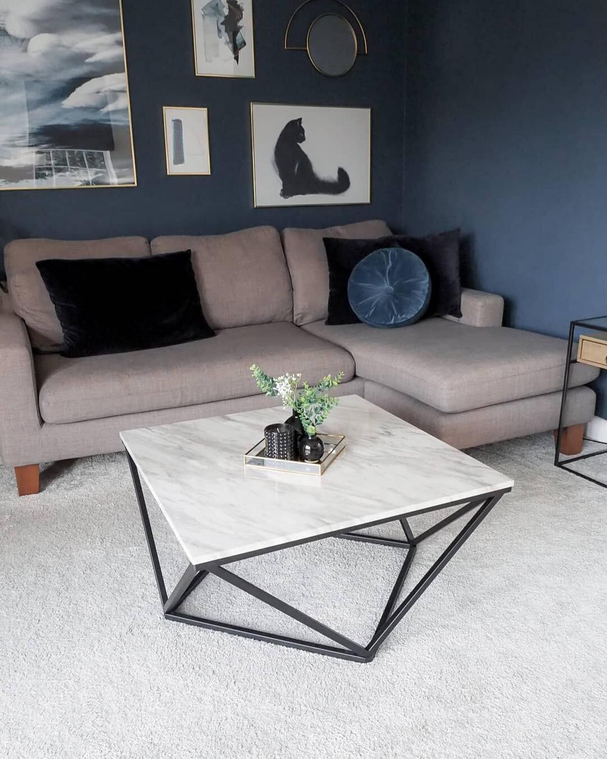 COUCHTISCH Marmor Optik beige/schwarz quadratisch 80/80 cm Malibu - Beige/Schwarz, Holzwerkstoff (80/80/41cm) - Beliani