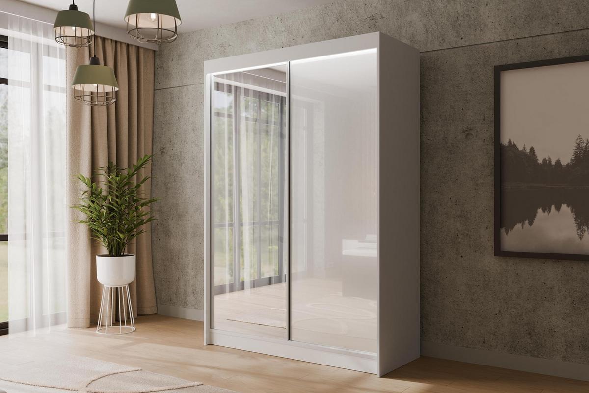 KLEIDERSCHRANK VESLI mit LED - 120 cm - Weiß - Weiß, Holzwerkstoff (120/215/61cm) - ALTDECOR