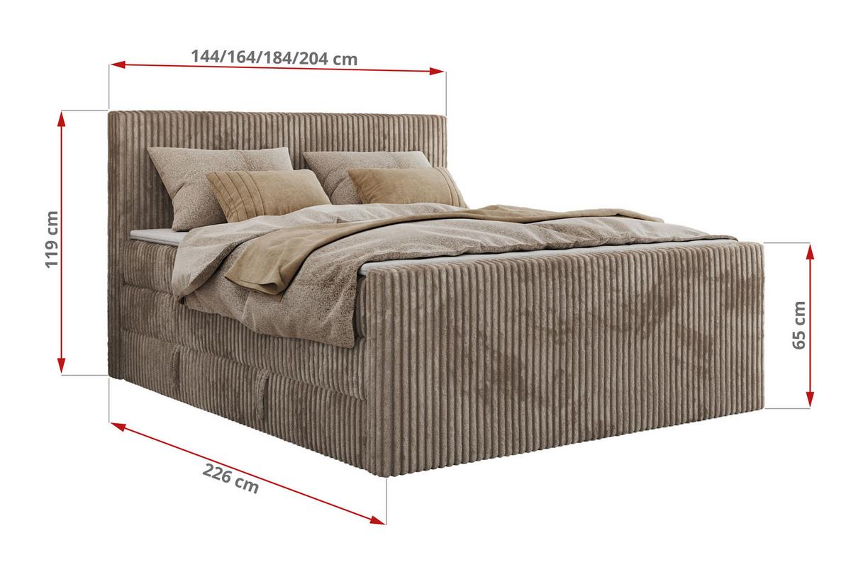 BOXSPRINGBETT TILIANO KING DUO 140/200 - Hellbraun Cord - H3 - Hellbraun, Textil (140/200cm) - MKS