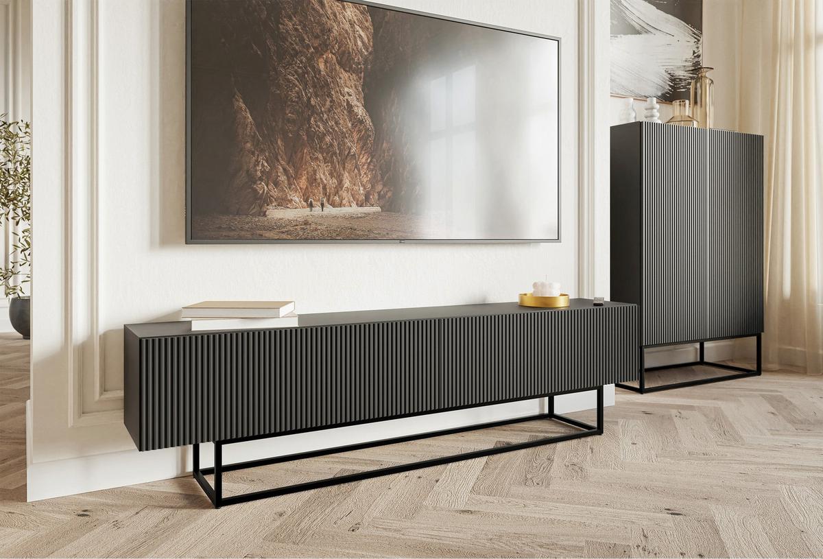 TV-SCHRANK Veldio Schwarz mit schwarzen Beinen 175 cm - Schwarz, Holzwerkstoff/Metall (175/46.5/31.6cm) - Selsey
