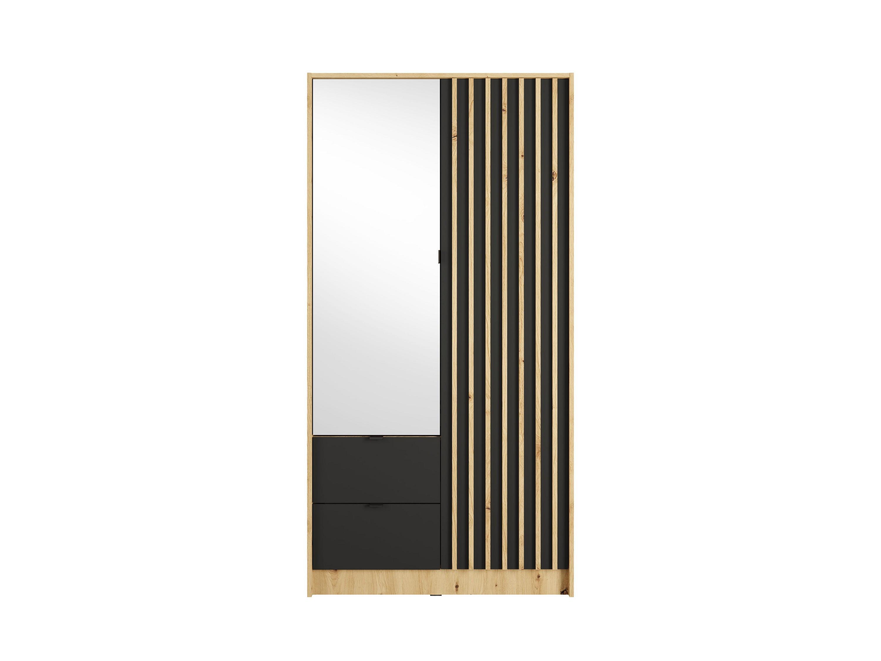 DREHTÜRENSCHRANK SATREN 101,7/200,5/54,5cm 2-türig mit Spiegel Eiche Artisan - Schwarz/Eiche Artisan, Holzwerkstoff (101.7/200.5/54.5cm) - MASSENO