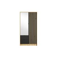 DREHTÜRENSCHRANK SATREN 101,7/200,5/54,5cm 2-türig mit Spiegel Eiche Artisan - Schwarz/Eiche Artisan, Holzwerkstoff (101.7/200.5/54.5cm) - MASSENO