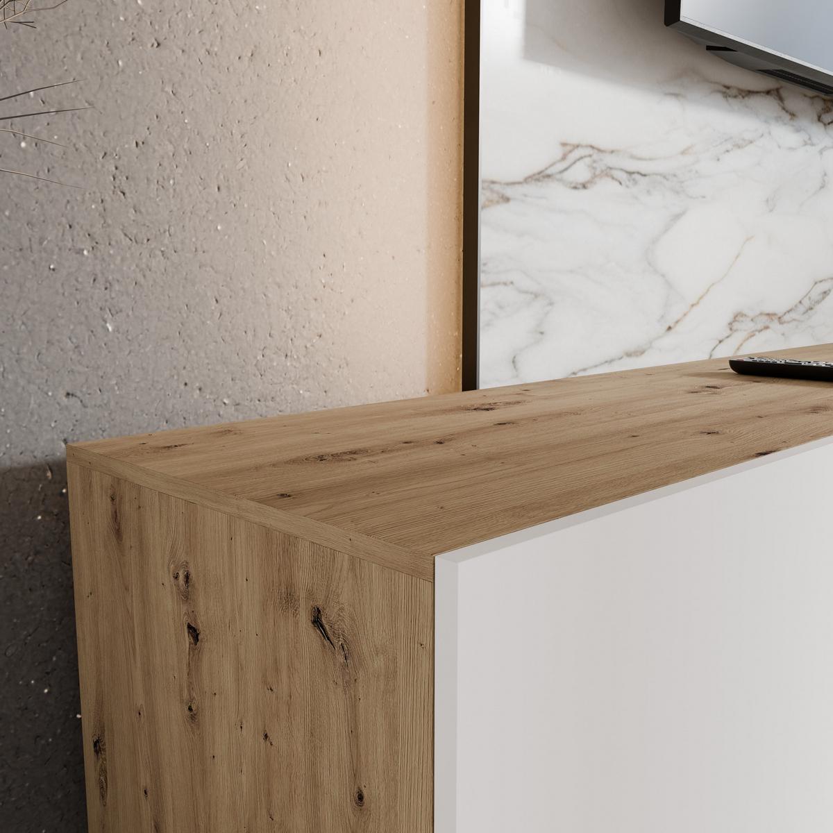 LOWBOARD MIVO 200/41/40 cm, Hängender TV-Schrank Eiche Artisan - Weiß/Eiche Artisan, Holzwerkstoff (200/41/40cm) - MASSENO