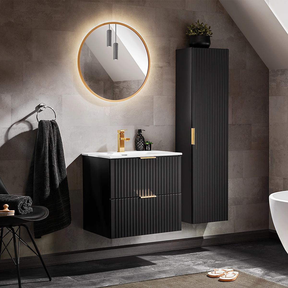 BADMÖBEL 60.2cm Adriel 2er-Set Mattschwarz - Schwarz, Holzwerkstoff (60.2/57/46cm) - Petits-meubles