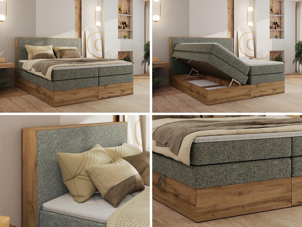 BOXBETT WOOD CLASSIC KING 200/200 - Grau Strukture - H3 - Grau, Textil (200/200cm) - MKS