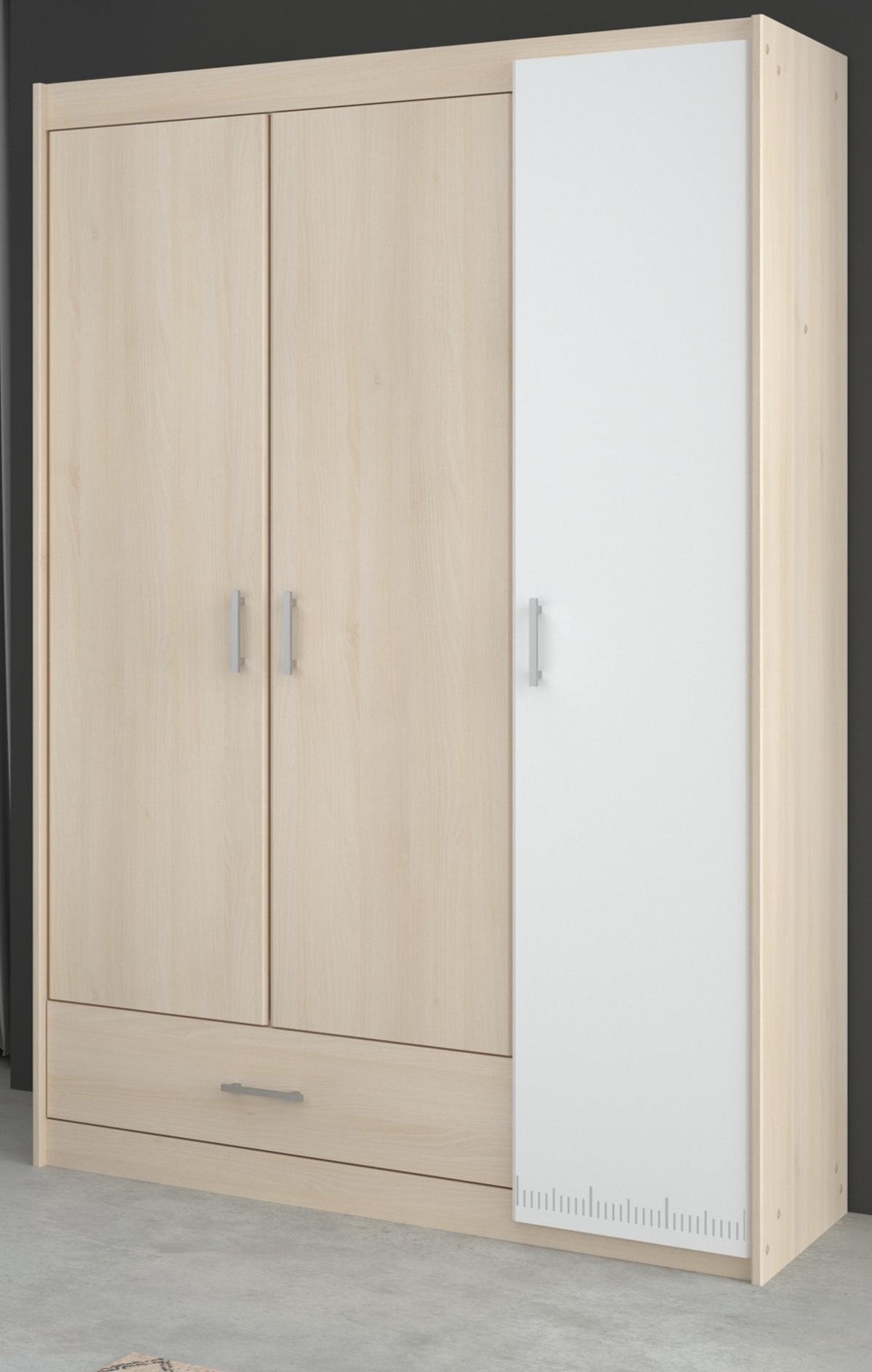 JUGENDZIMMER Set 5-tlg Kleiderschrank Schreibtisch Bett 90x200 - Silberfarben/Weiß, Holz/Holzwerkstoff (160/180/52cm) - Parisot Meuble