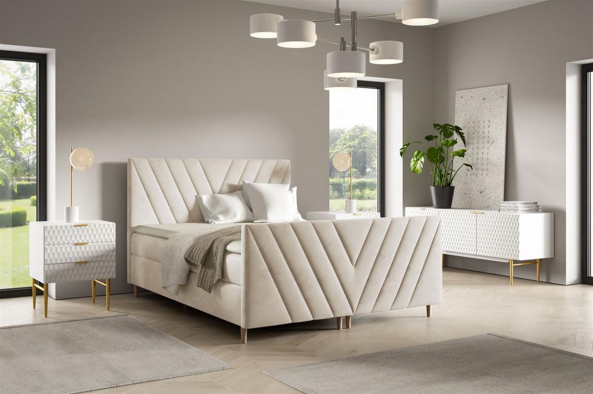 BOXBETT Carlito Premium - Weiß, Holzwerkstoff/Textil (120/200cm) - Fun Möbel