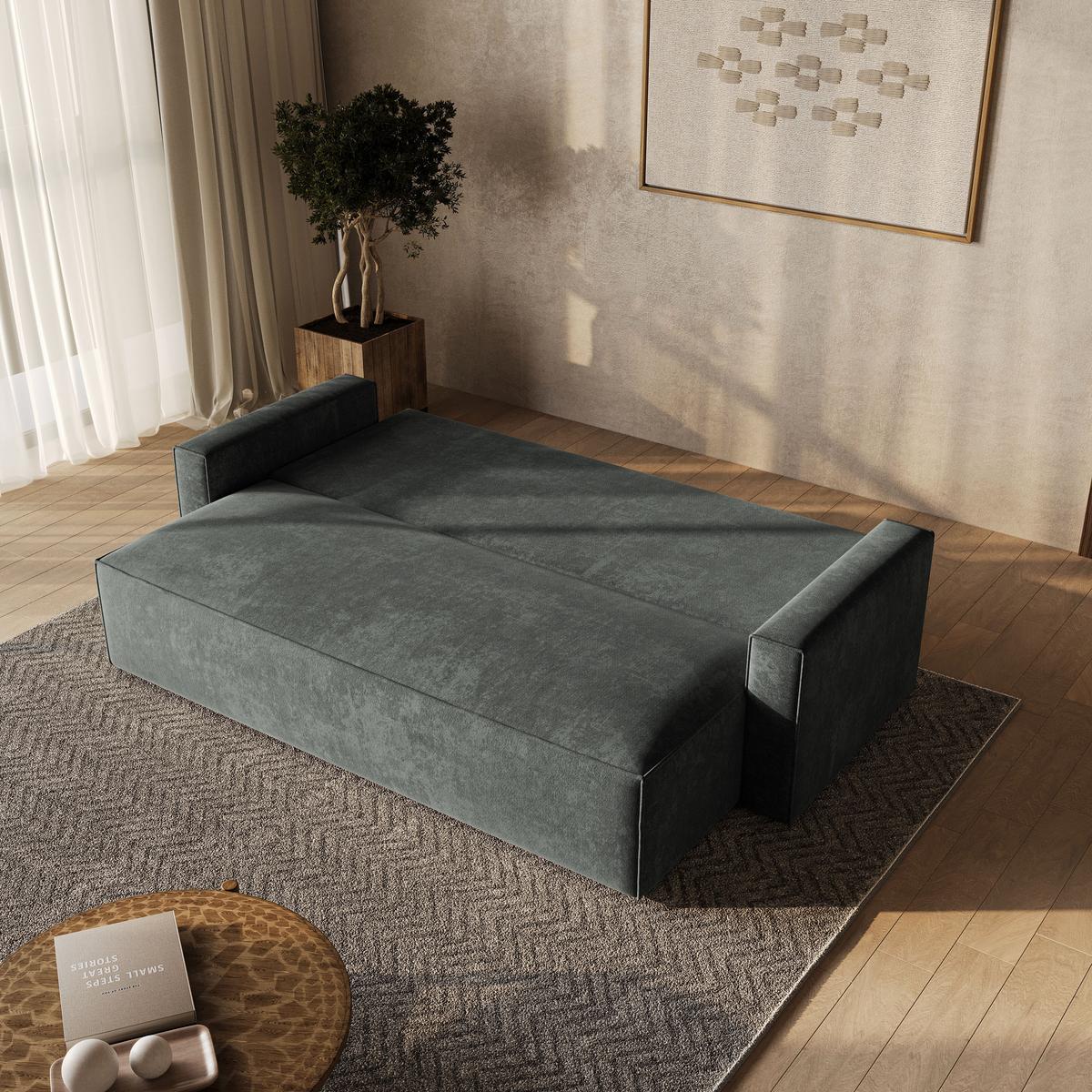 BETTSOFA MENI LM Grau Chenille-Stoff mit Schlaffunktion - Grau, Textil (232/85/87cm) - MASSENO