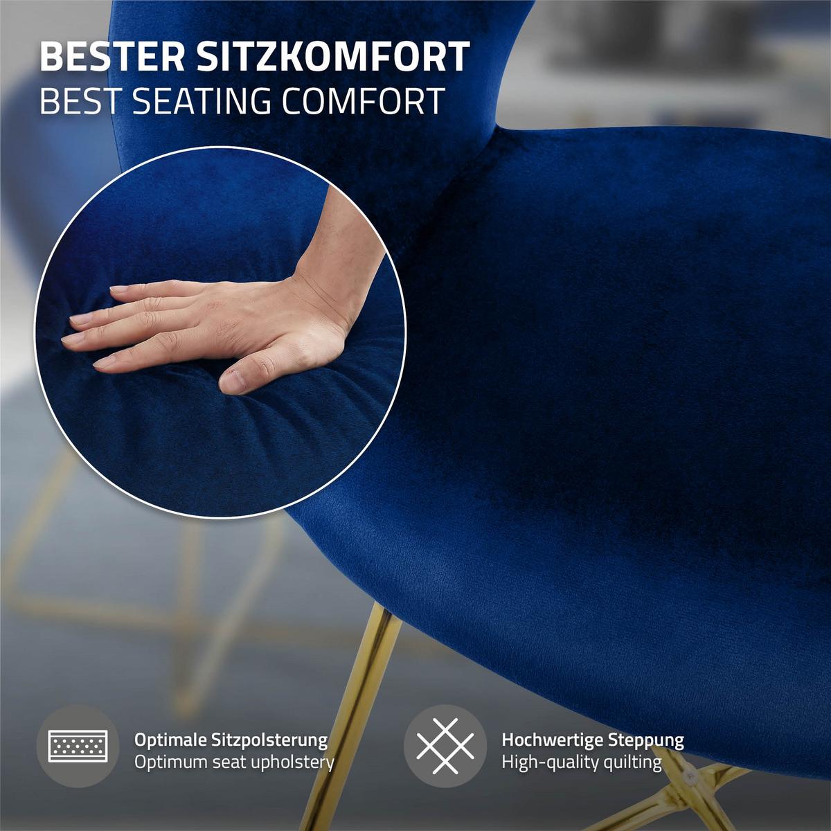 ESSZIMMERSTÜHLE 2er Set Blau Samt - Blau/Goldfarben, Metall (53/77/64cm) - ML-DESIGN
