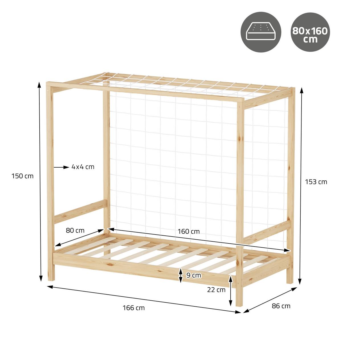 KINDERBETT Fußballtor mit Matratze 80x160 cm Natur - Naturfarben, Holz (80/160cm) - ML-DESIGN
