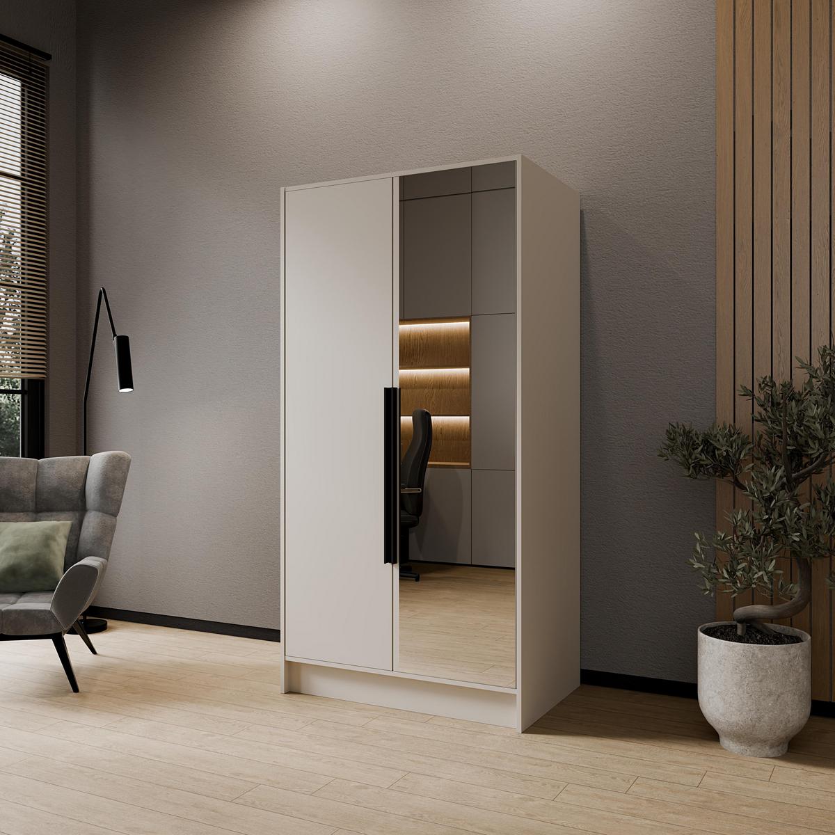 DREHTÜRENSCHRANK RENVO 102/200/51 cm Modern Kleiderschrank 2-türig mit Spiegel Kaschmir - Kaschmir, Holzwerkstoff (102/200/51cm) - MASSENO