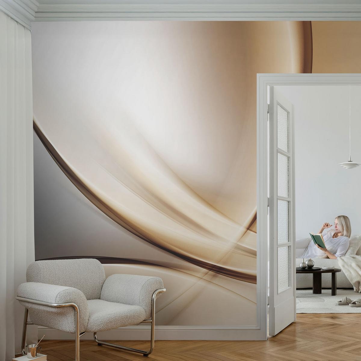 FOTOTAPETE 312x219 cm - Abgerundete Linien - Beige, Textil (312/219cm) - Wallfluent