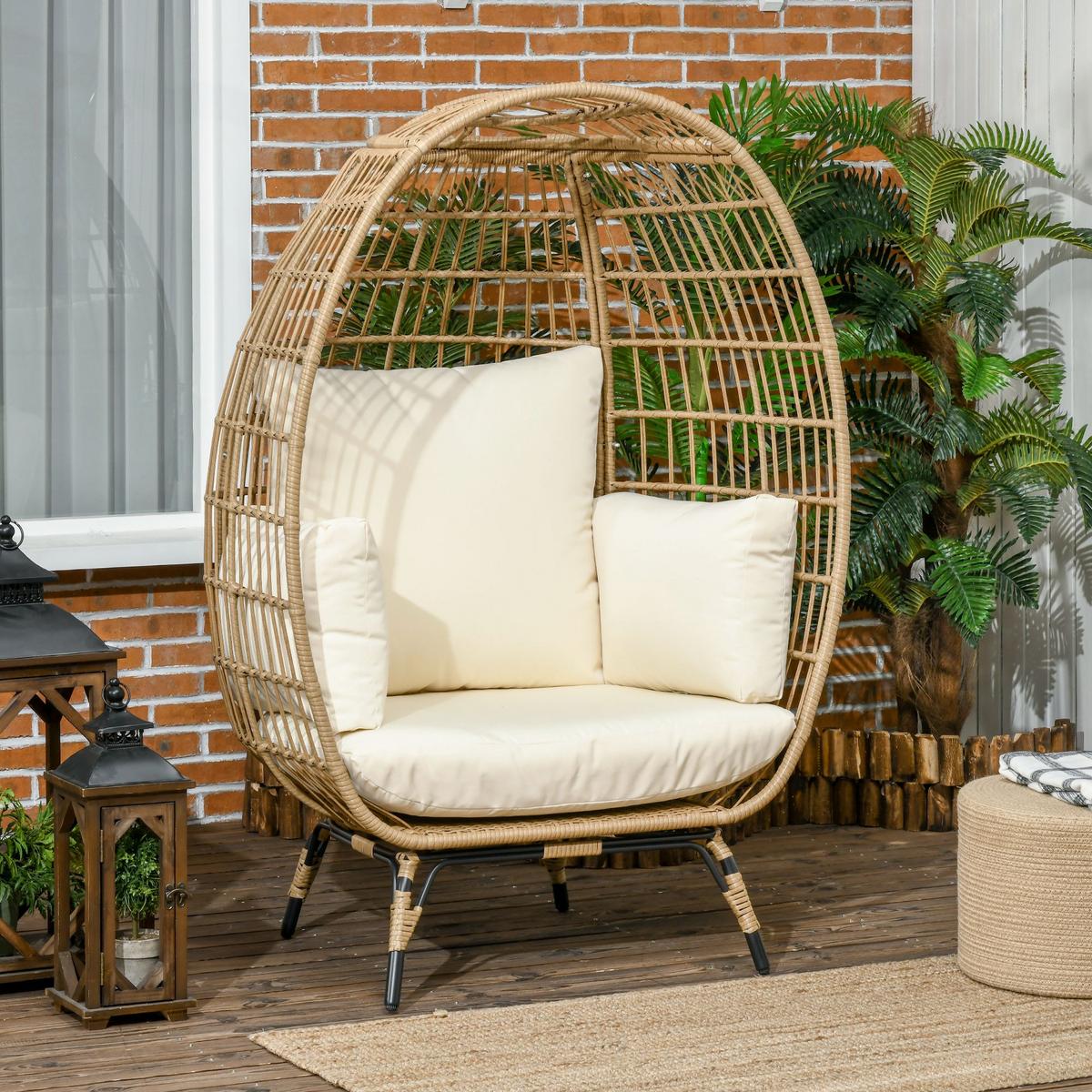 RATTANSESSEL in Korbform, für Balkon, Terrasse, Metall, Khaki, 105 x 90 x 148 cm - Beige, Kunststoff (90/148/105cm) - Outsunny