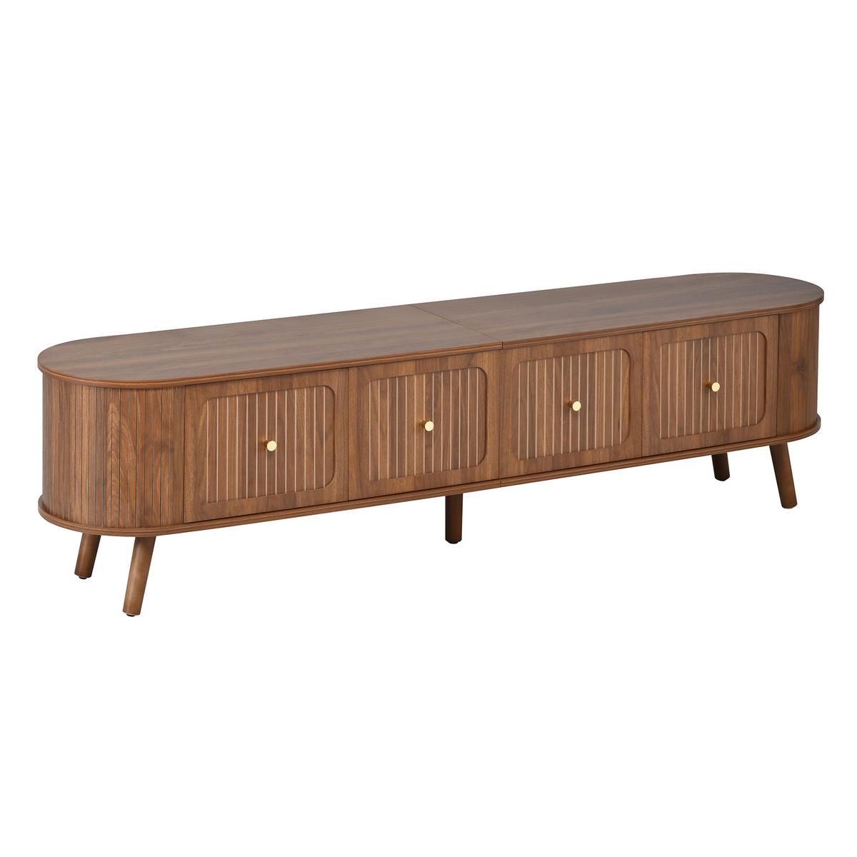 TV LOWBOARD Spiegel Holzoptik Hochschrank Stauraum - Walnussfarben, Holzwerkstoff (180/47/38cm) - Urban Meuble