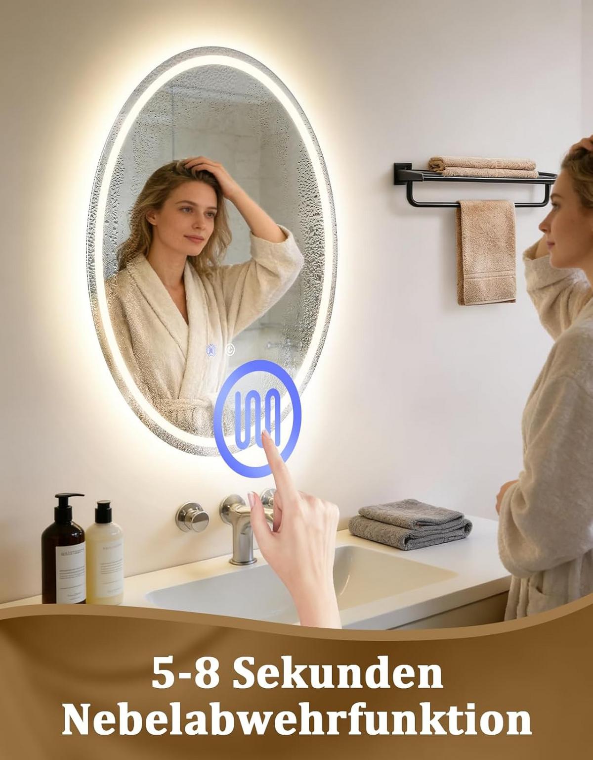 BADSPIEGEL mit Beleuchtung Kerenor 3/50/70 cm - Weiß, Glas (50/70/3cm) - ZMH