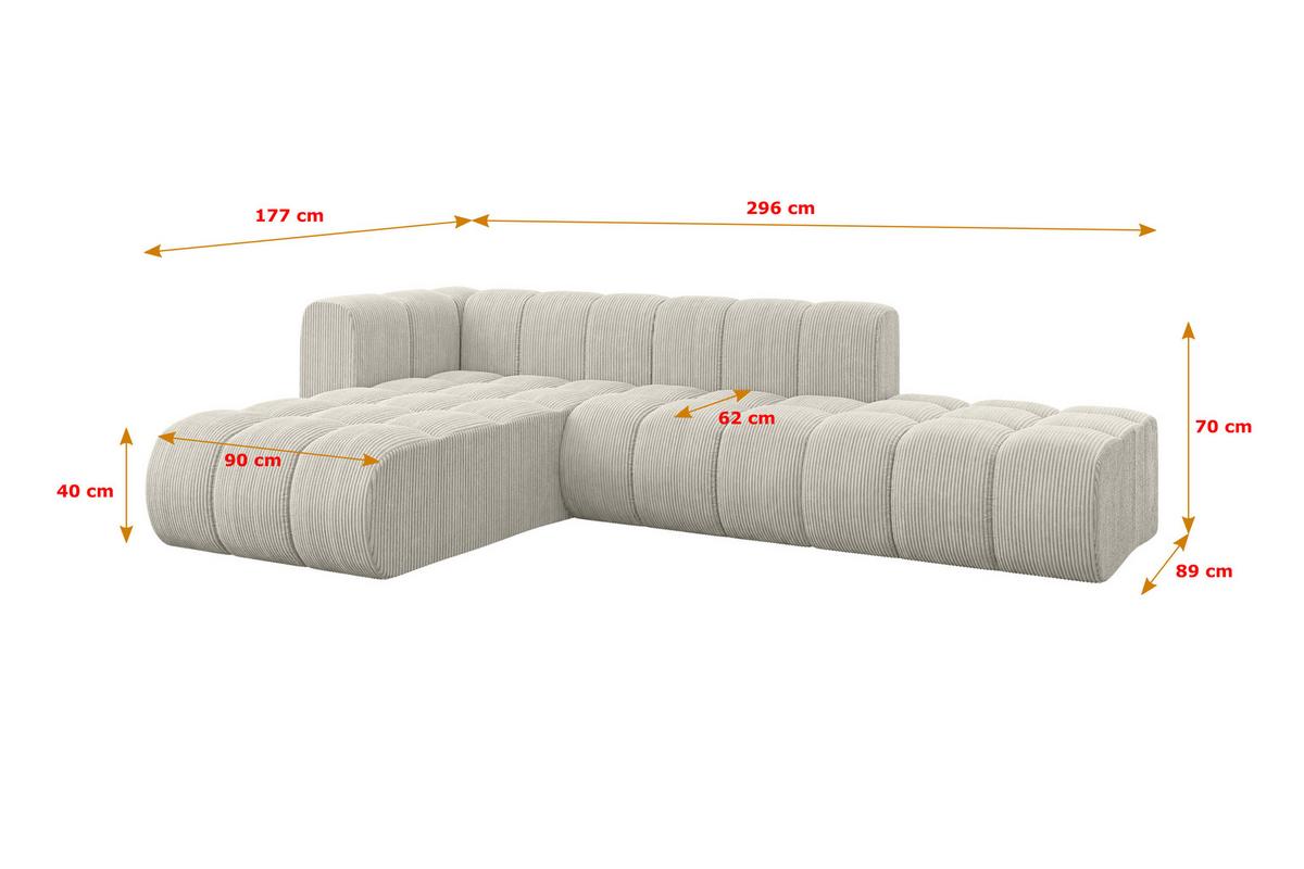 ECKSOFA modulares Sofa Zuvon-L1 - 296x177x70 cm Creme - Hellgrau/Creme, Holzwerkstoff/Textil (296/177cm) - ALTDECOR