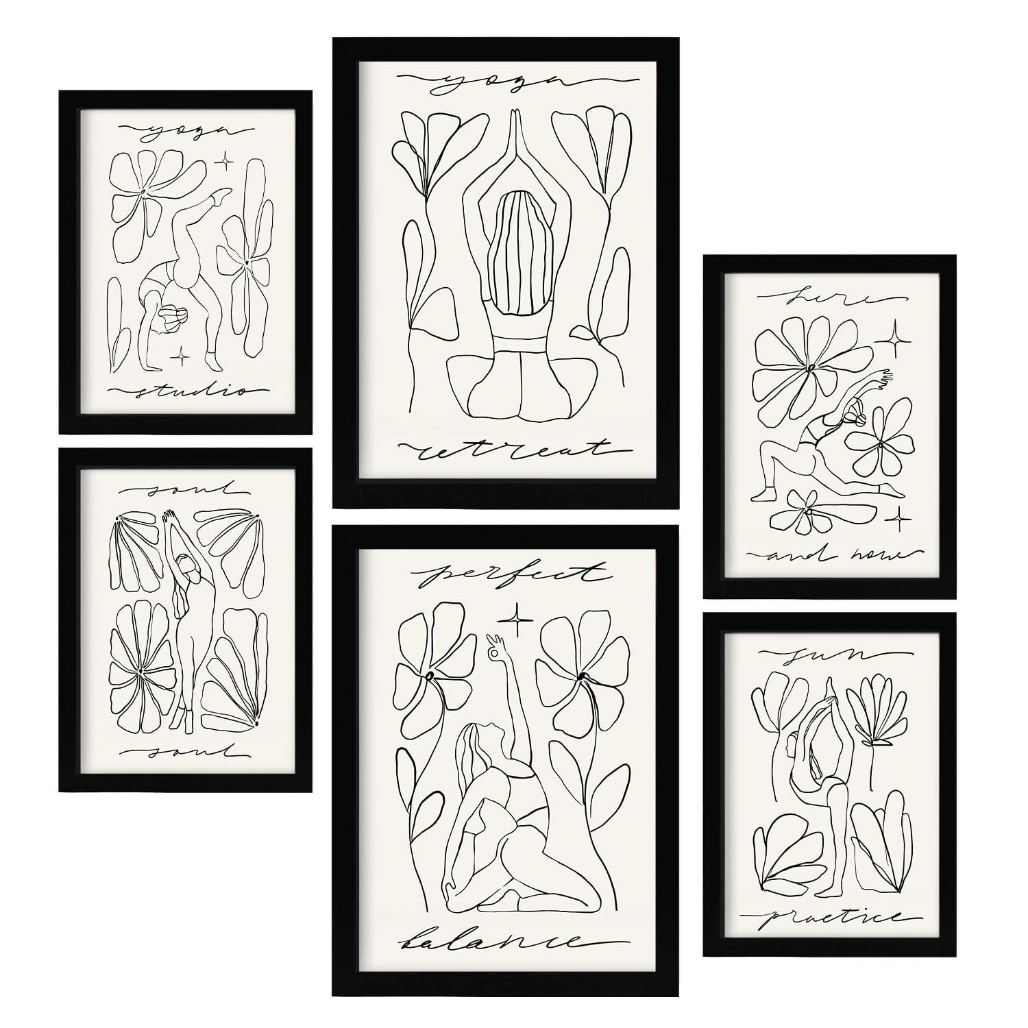 POSTER Set Mit 6 Yoga Musen 4 A3 & A4 Schwarzer Rahmen - Schwarz, Papier (29/3/42cm) - Nacnic