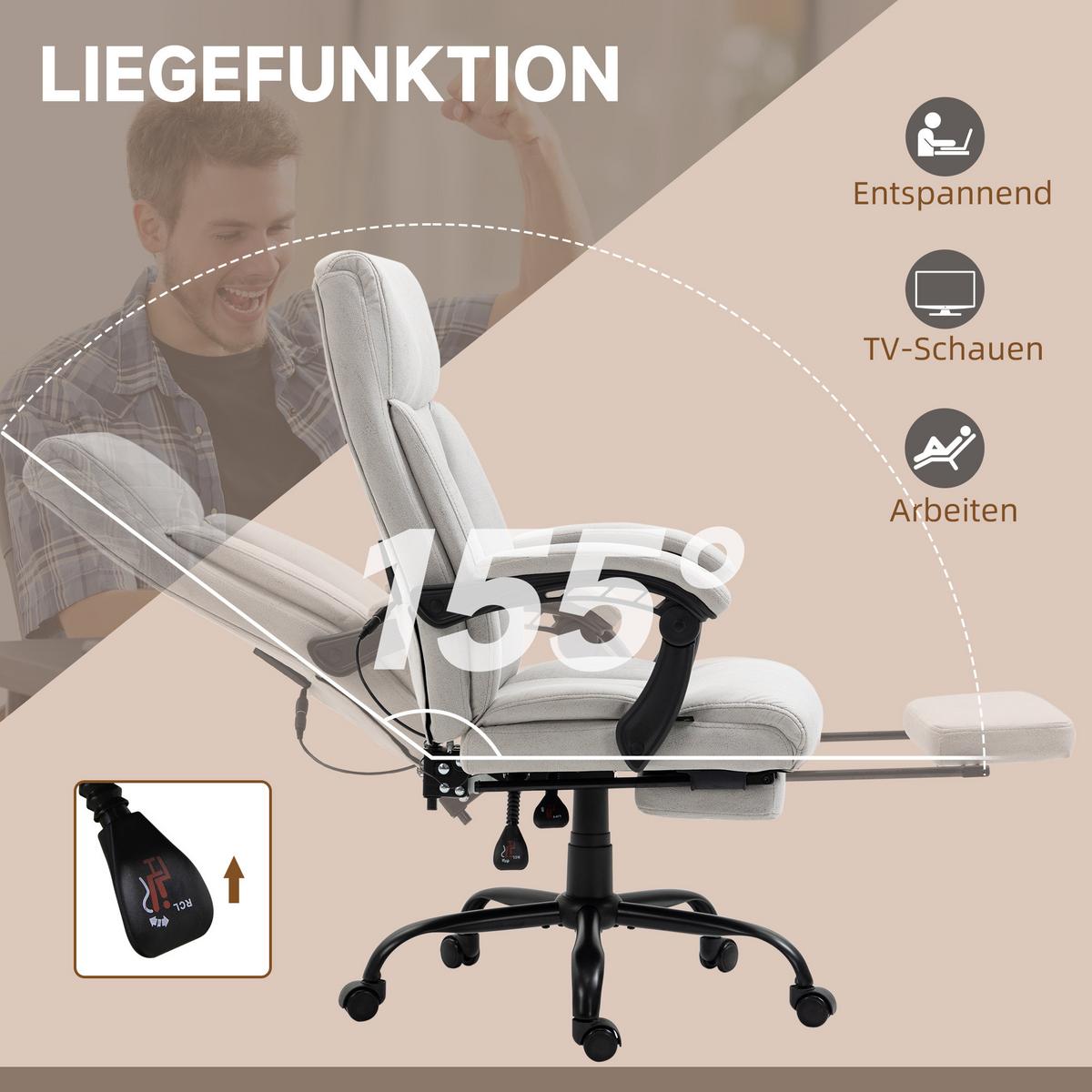 MASSAGE-BÜROSTUHL, 111-119cm Schreibtischstuhl mit Heizfunktion - Hellgrau, Kunststoff (74/119/65cm) - Vinsetto