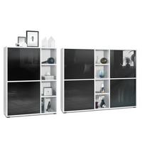 WOHNZIMMERSET Miami Schwarz Hochglanz - Schwarz Hochglanz, Holzwerkstoff (214.5/105.5/35.5cm) - Vladon