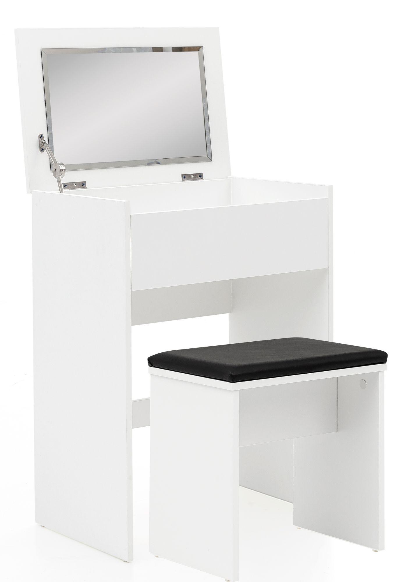 SCHMINKTISCH – Weiß, Klappspiegel & Hocker, Melaminharzbeschichtung, pflegeleicht & modern - Schwarz/Weiß, Holz/Textil (60/81/40cm) - KADIMA DESIGN