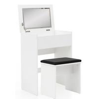 SCHMINKTISCH – Weiß, Klappspiegel & Hocker, Melaminharzbeschichtung, pflegeleicht & modern - Schwarz/Weiß, Holz/Textil (60/81/40cm) - KADIMA DESIGN