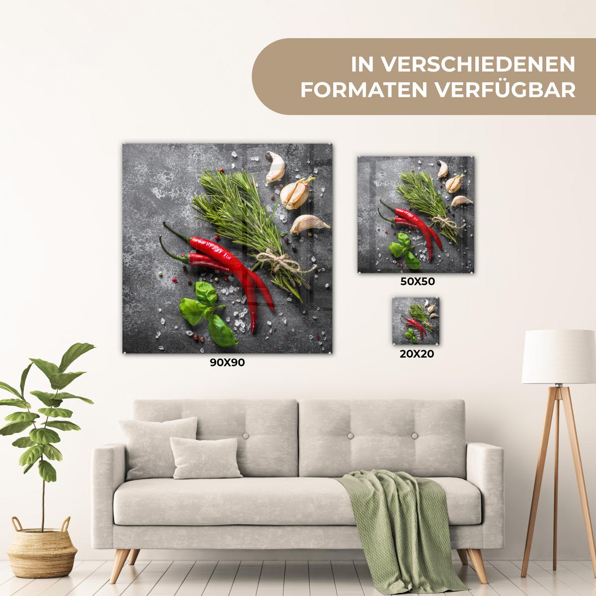 ACRYLGLASBILD Pfeffer - Kräuter - Gewürze - Beton 90x90 cm - Dunkelgrau, Glas (90/90cm) - MuchoWow
