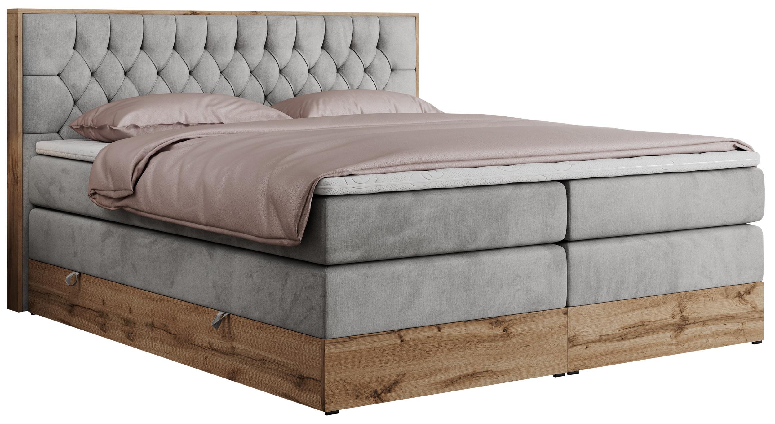 BOXSPRINGBETT AMORE KING 140/200 Hellgrau Velvet - H4 - Hellgrau, Holz/Textil (140/200cm) - MKS