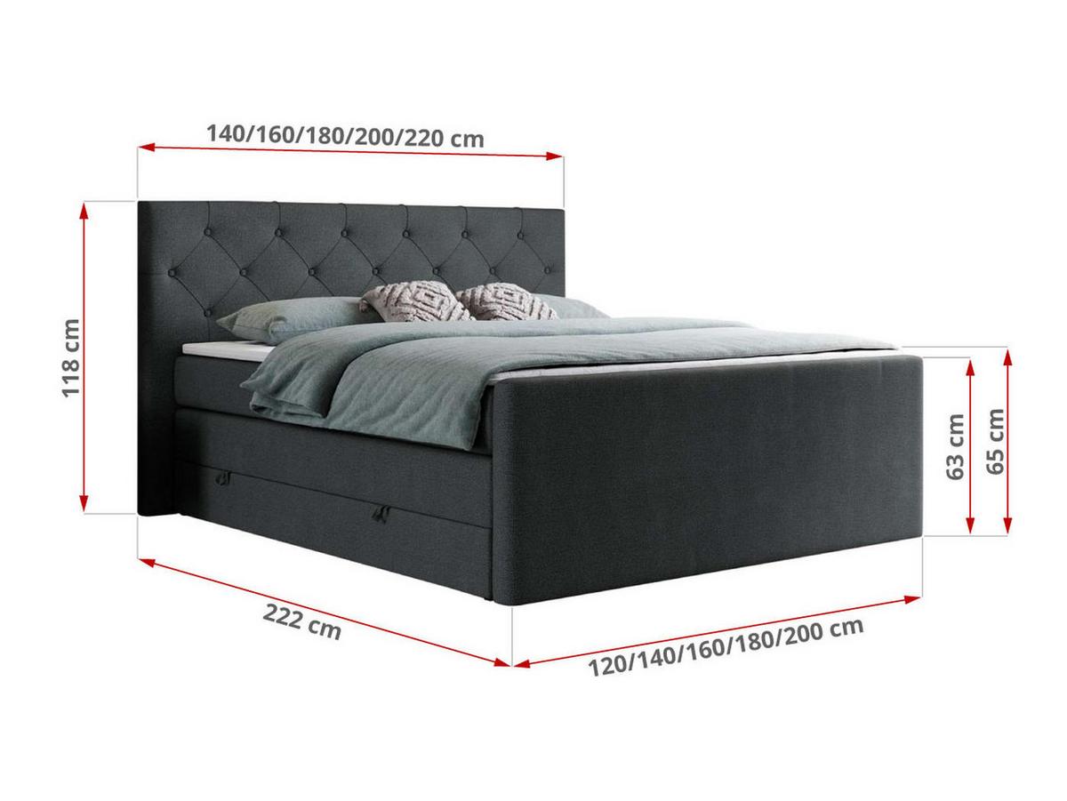 BOXSPRINGBETT KING VELEN 140/200 Dunkelgrau Struktur - H3 - Dunkelgrau, Holz/Textil (140/200cm) - MKS