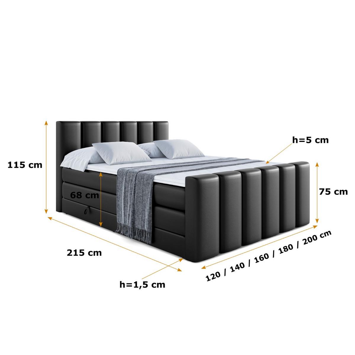BOXSPRINGBETT BOXI1-Z KING - 140x200 - H3/H4 - Schwarz Hochglanz - Schwarz Hochglanz, Holzwerkstoff (140/200cm) - ALTDECOR