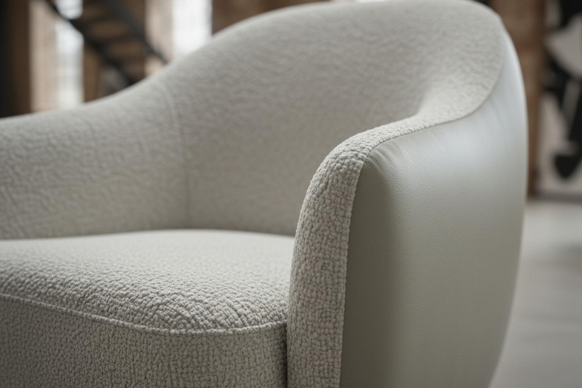 DREHSESSEL BRITTO Cremeweiß Kunstleder, Bouclé Drehbar (360°) - Creme/Schwarz, Textil/Metall (81/85/83cm) - KAWOLA