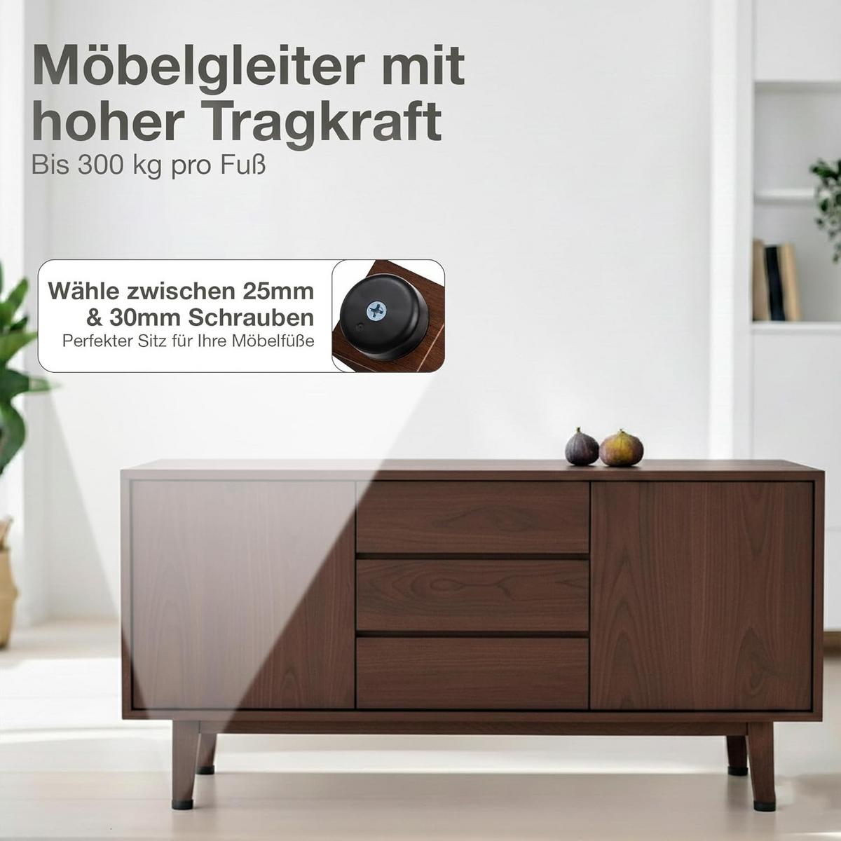 MÖBELGLEITER 40/20 mm 12 Stück inkl 25mm & 30mm Schrauben - Schwarz, Kunststoff (4/4cm) - K-Möbel