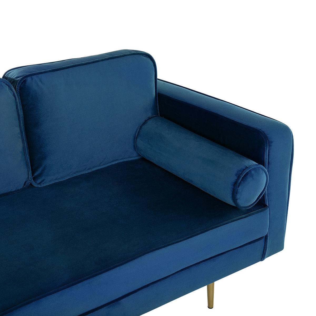 CHAISELONGUE Samtstoff marineblau rechtsseitig Miramas - Blau/Goldfarben, Textil (171/63/79cm) - Beliani