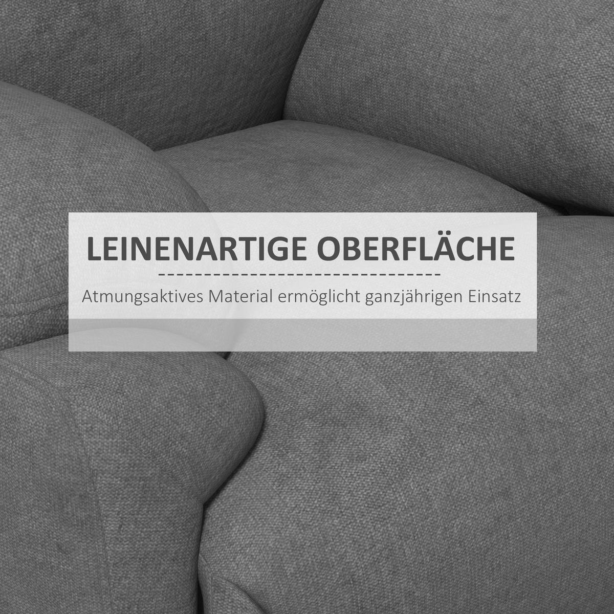 RELAXSESSEL, Fernsehsessel mit Liegefunktion, Liegesessel mit Leinenoptik, Grau - Schwarz/Grau, Textil/Metall (88/102/93cm) - HOMCOM