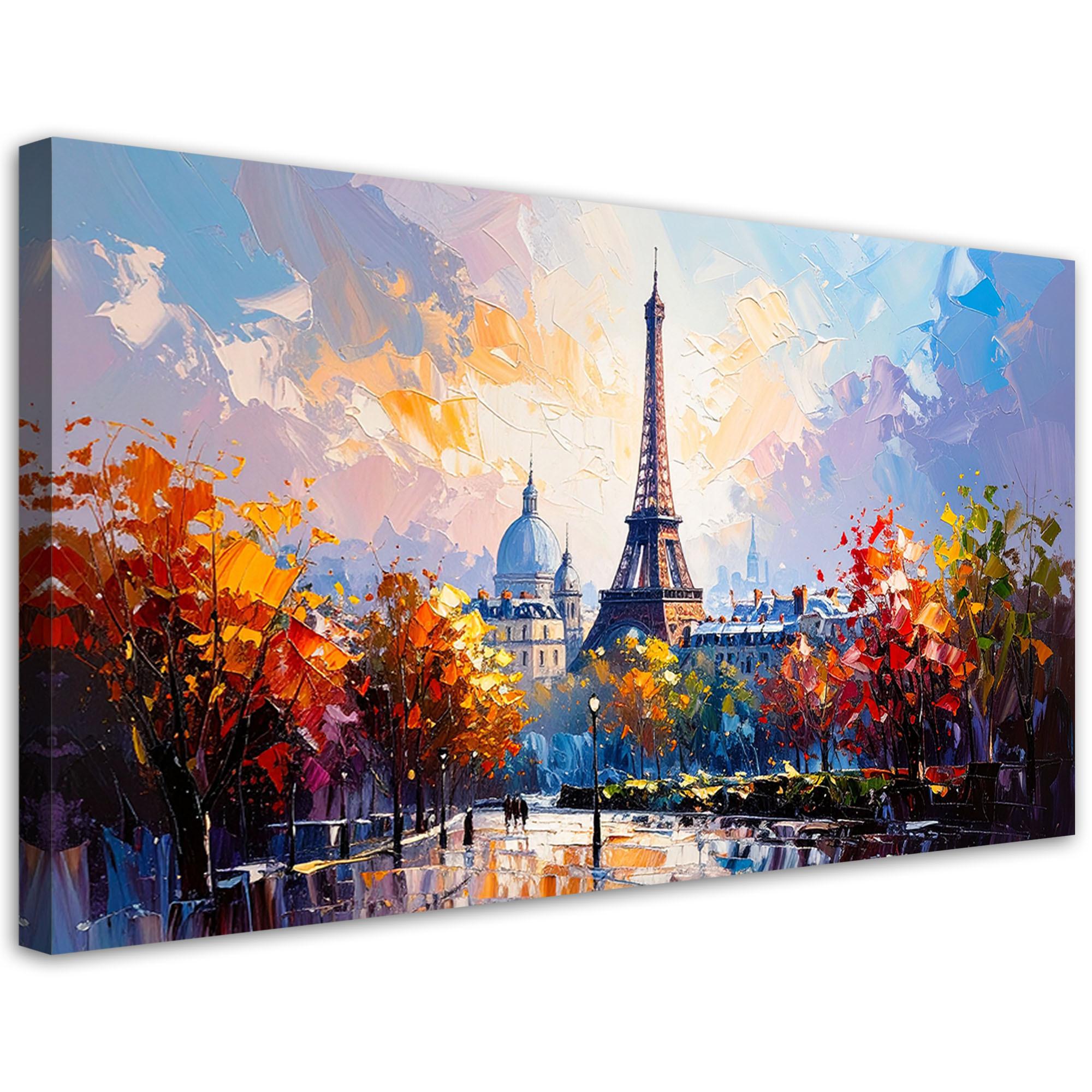 LEINWANDBILD Paris Eiffelturm wie gemalt 120x60cm - Multicolor, Textil (120/60cm) - Feeby