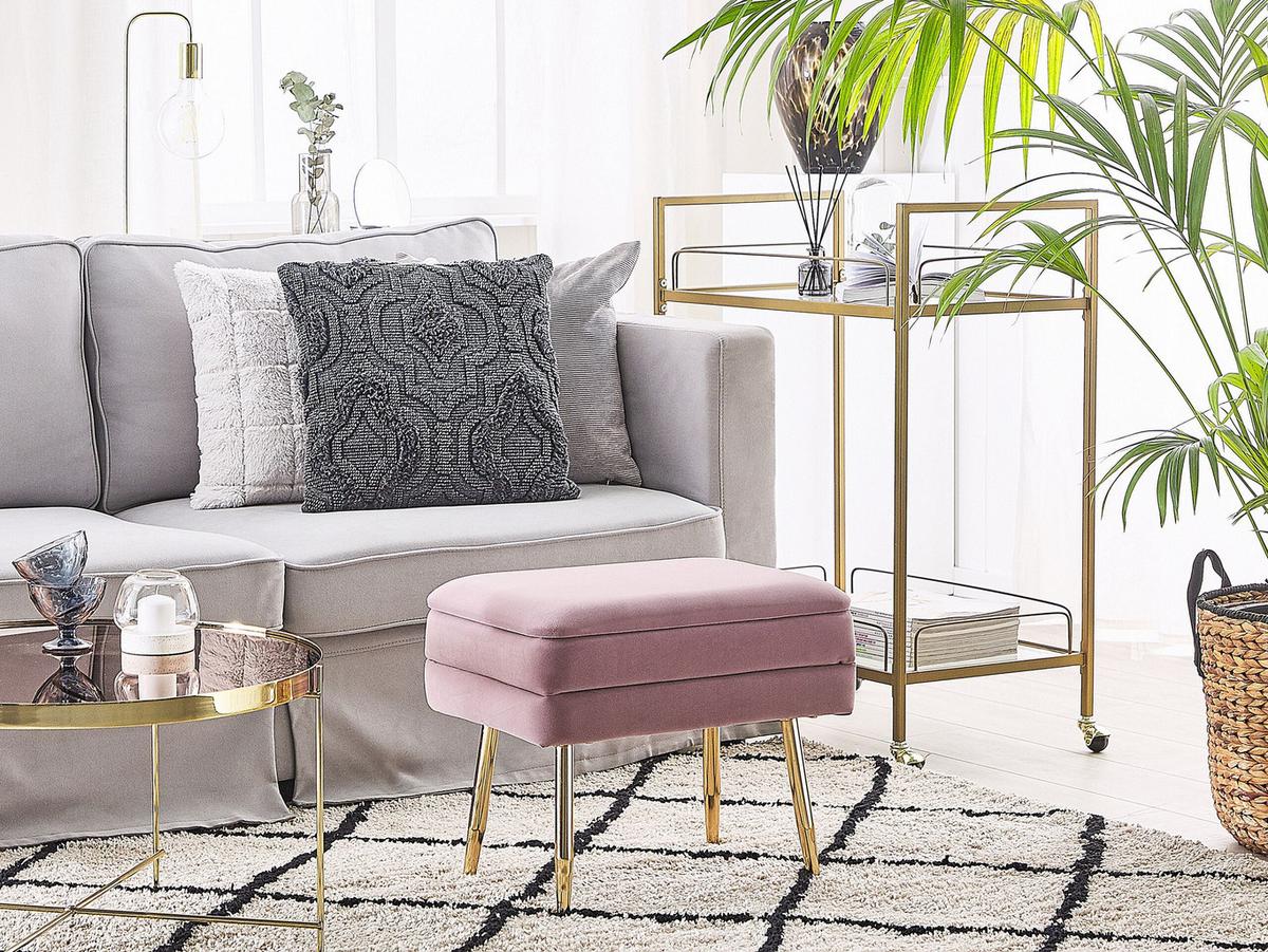 TRUHENBANK Rosa Odessa - Pink/Goldfarben, Textil (49/43/34cm) - Beliani
