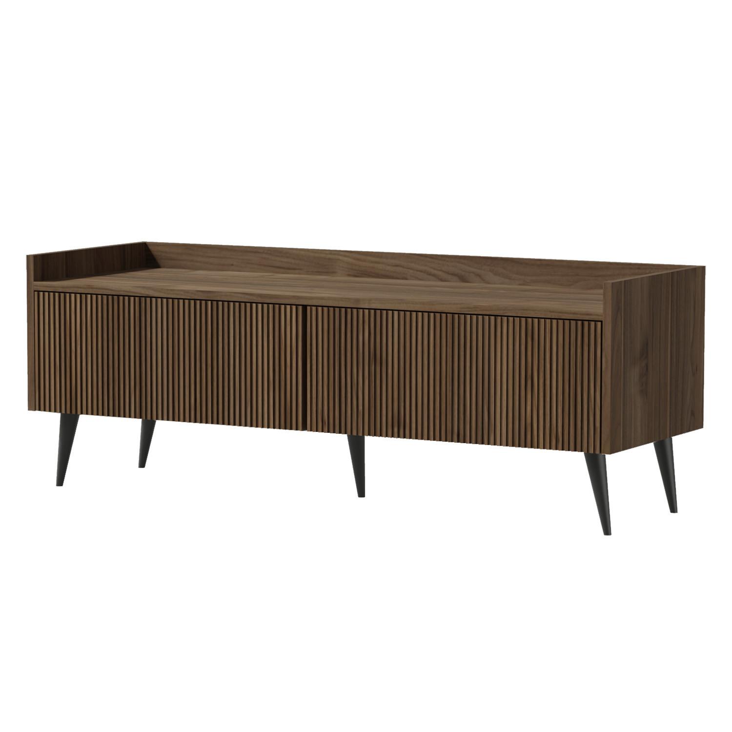 LOWBOARD Amfali mit 2 Klapptüren, geriffelte Fronten, Push-to-open, Metallbeine, 120 cm, Walnussfarben - Walnussfarben/Schwarz, Holzwerkstoff/Metall (121/45/41cm) - Beautysofa