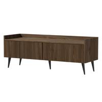 LOWBOARD Amfali mit 2 Klapptüren, geriffelte Fronten, Push-to-open, Metallbeine, 120 cm, Walnussfarben - Walnussfarben/Schwarz, Holzwerkstoff/Metall (121/45/41cm) - Beautysofa