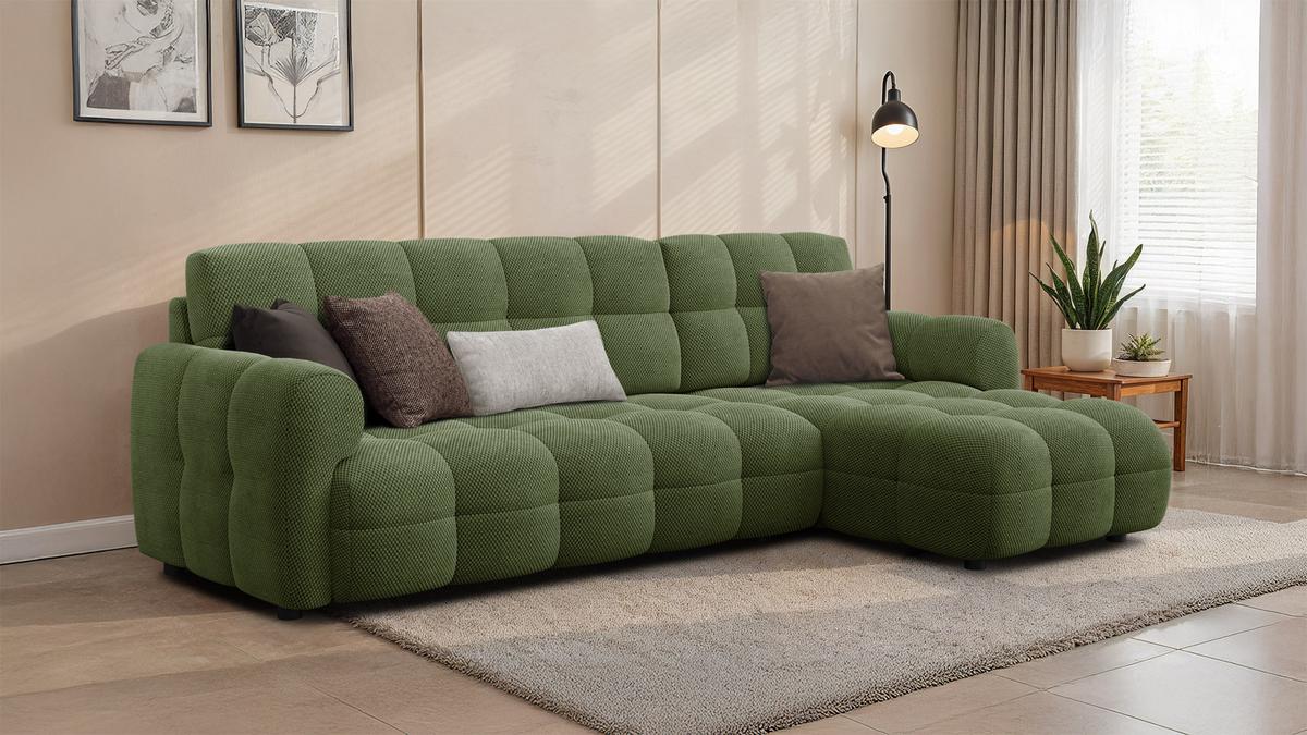 ECKSOFA MELLOW 4-Sitzer, olive - Schwarz/Grün, Holz/Textil (262/156cm) - Wozimo