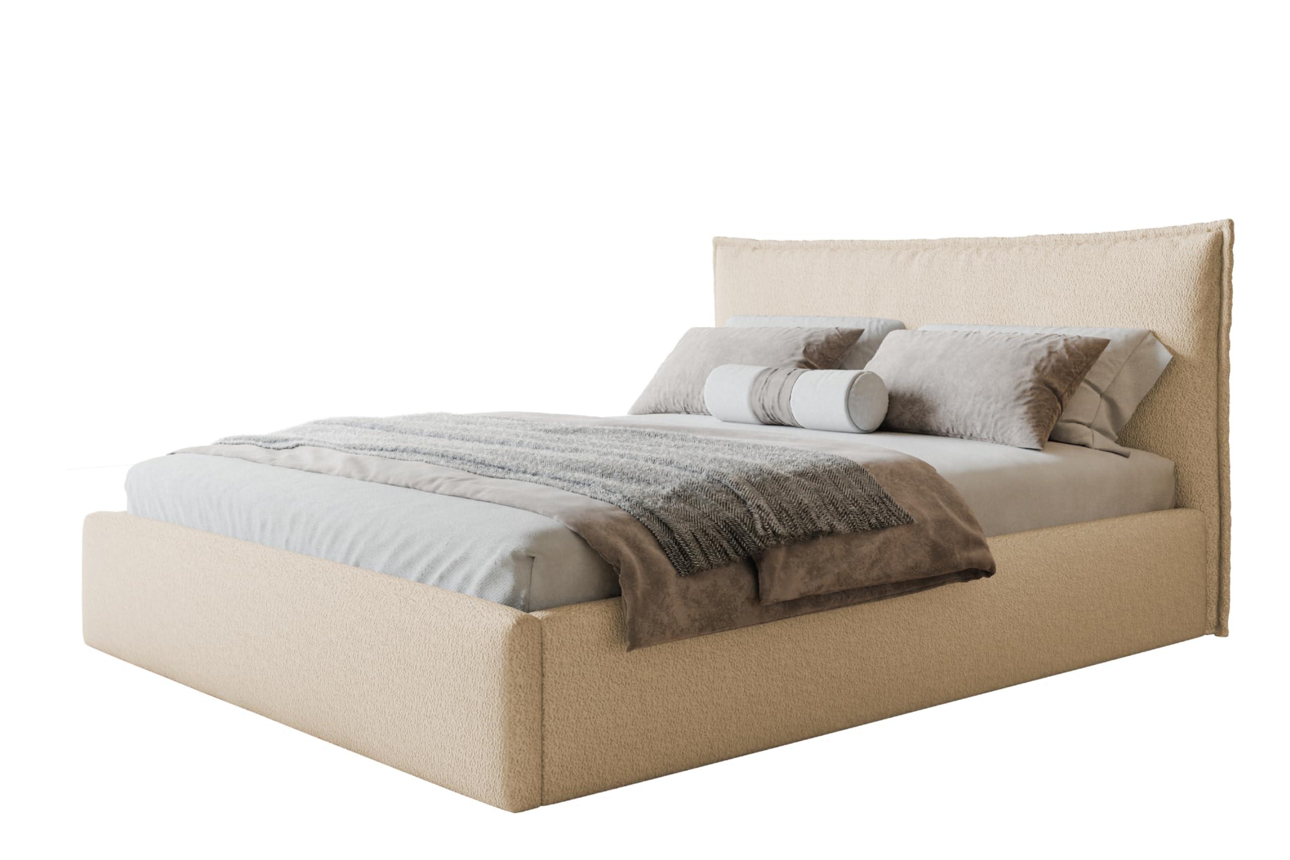 BETT 90x200 - Polsterbett mit Bettkasten und Holzrahmen - Modern Betten - Kuscheliger Catch-Me-Stoff - Kollektion Verona - Beige - Beige, Holz/Textil (90/200cm) - Alpi-Möbel