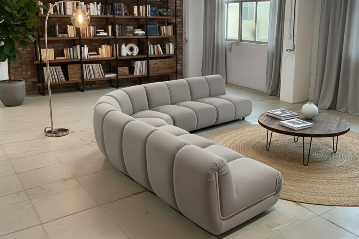 MODULSOFA LAYLA Taupe Velvet - Taupe/Schwarz, Buchenholz/Textil (305/305cm) - KAWOLA