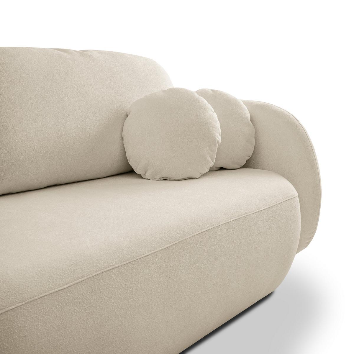 BETTSOFA AMICO Ecru Bucle-Stoff mit Schlaffunktion - Ecru, Holz (238/86.5/101cm) - MASSENO