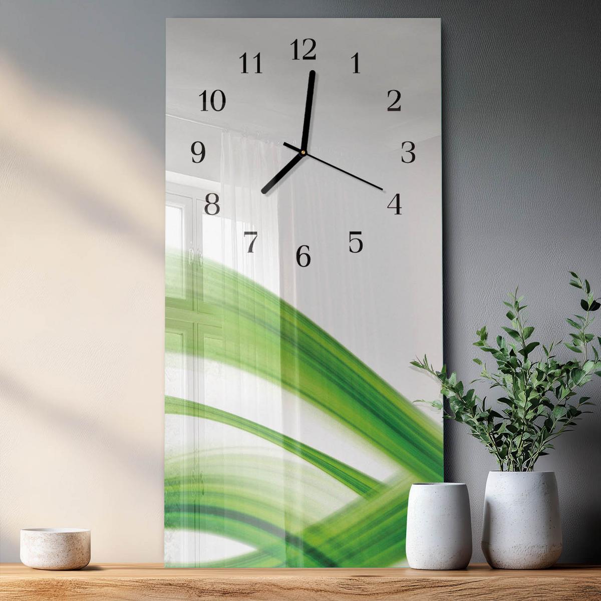WANDUHR aus Glas 30x60 cm - Abstrakte Welle - Grün, Glas (30/60/0.4cm) - TULUP