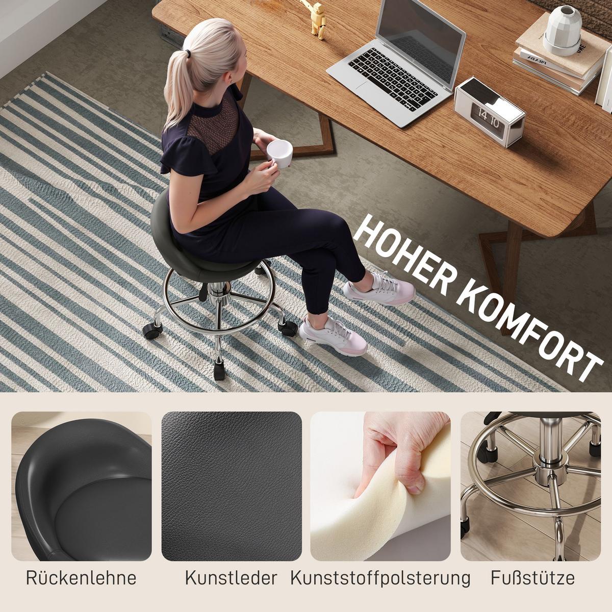 ROLLHOCKER Kunstleder Metall Schwarz - Schwarz, Kunststoff (43/75/43cm) - HOMCOM
